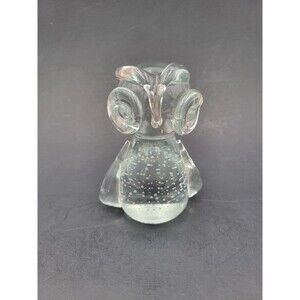 Vintage Owl‎ Clear Glass IW Rice Controlled Bubbles Figurine Paperweight Sticker